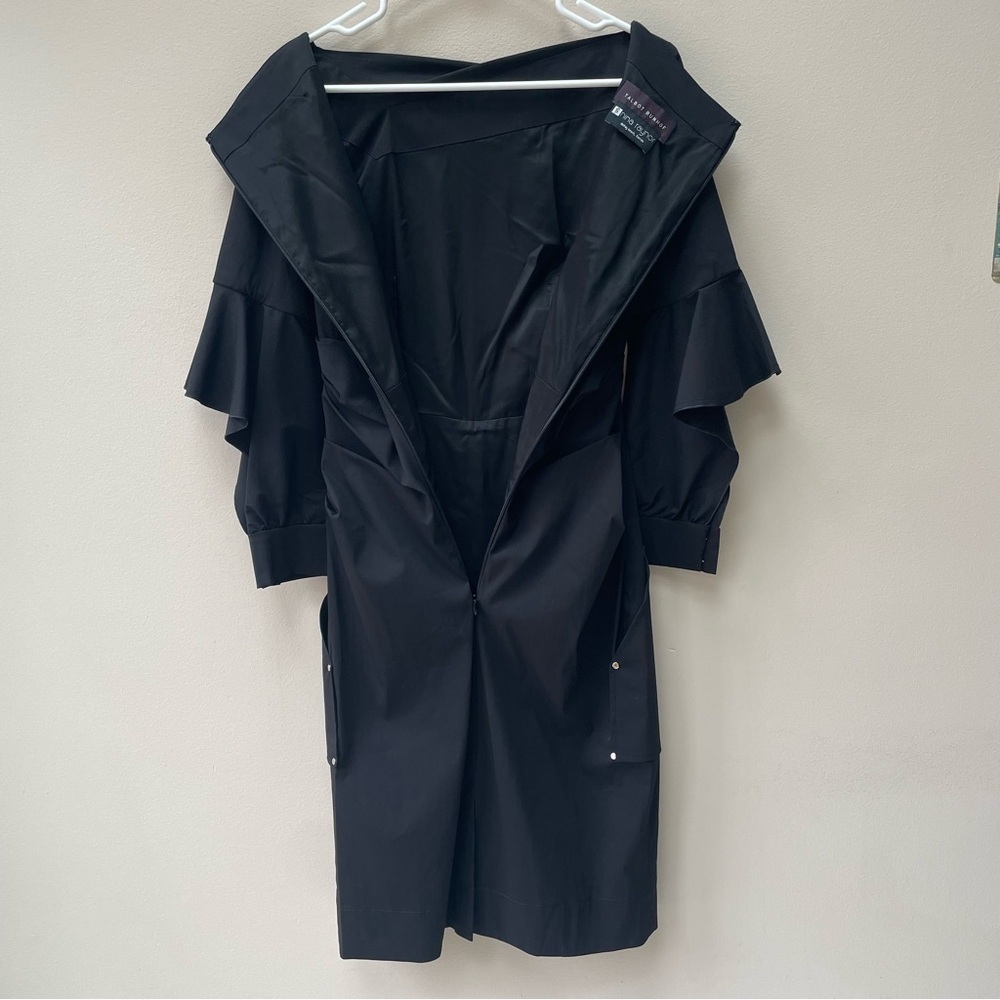 Talbot Runhof Black Cotton Blend Long Peekaboo Sleeve Dress Size 6 - Picture 5 of 11